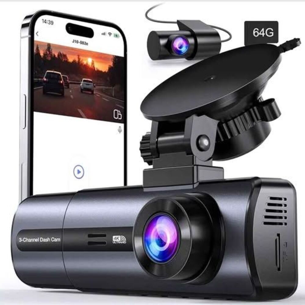 Tuisau 3-Channel 4K Dash Cam – Front + Inside + Rear | 5GHz WiFi